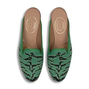 Stubbs & Wootton Emerald and Black Bengal Patterned Mules